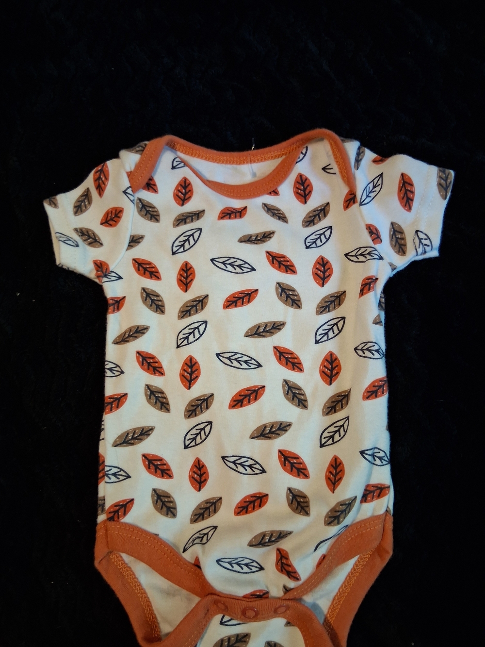 Baby One-Piece Bodysuit in Cream with Orange & Brown Leaf Print